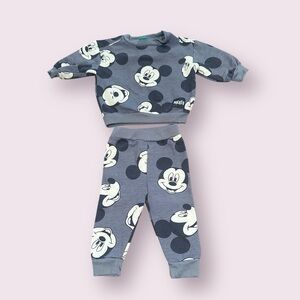 Disney Baby Blue Mickey Mouse Face Print Sweatshirt And Sweatpants Set